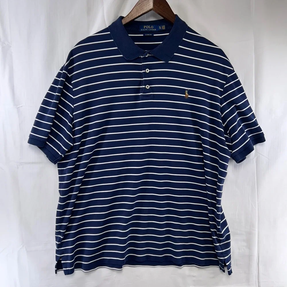 Polo Ralph Lauren Polo Shirt Mens XL Blue Striped Classic Fit Short Sleeve